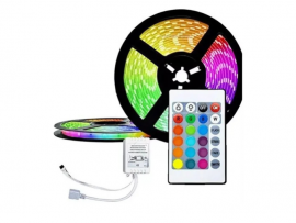 KIT FITA LED RGB 5M C/CONTROLE/FONTE/RECEPTOR