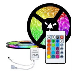 KIT FITA LED RGB 5M C/CONTROLE/FONTE/RECEPTOR