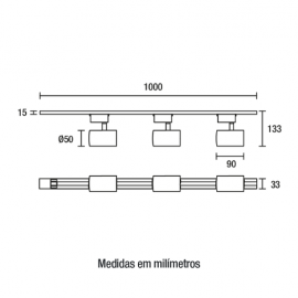 KIT BLUMENAU TRILHO + 3 SPOT 5W PT 3000K